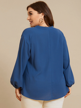 Plus Size V-neck Elastic Waist Long Sleeves Blouse
